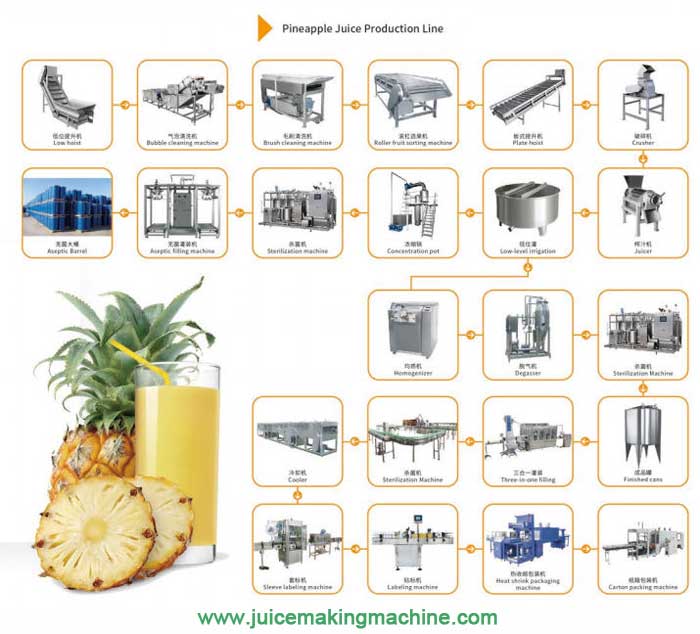 Pineapple juice production line steps